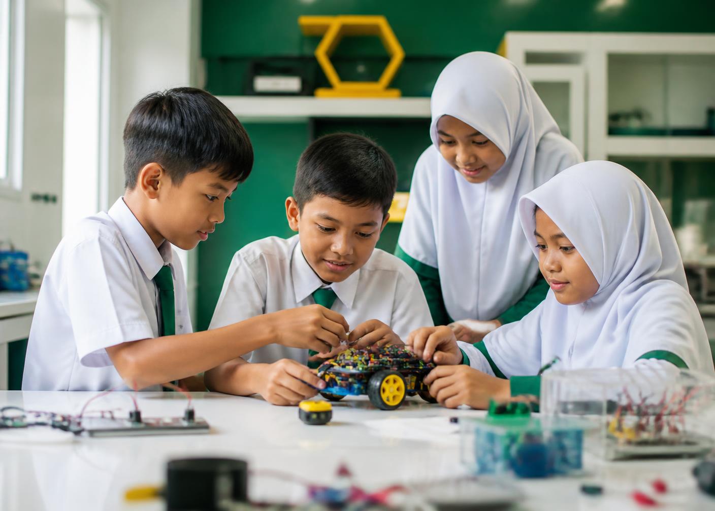Siswa merakit robot dalam pembelajaran STEAM